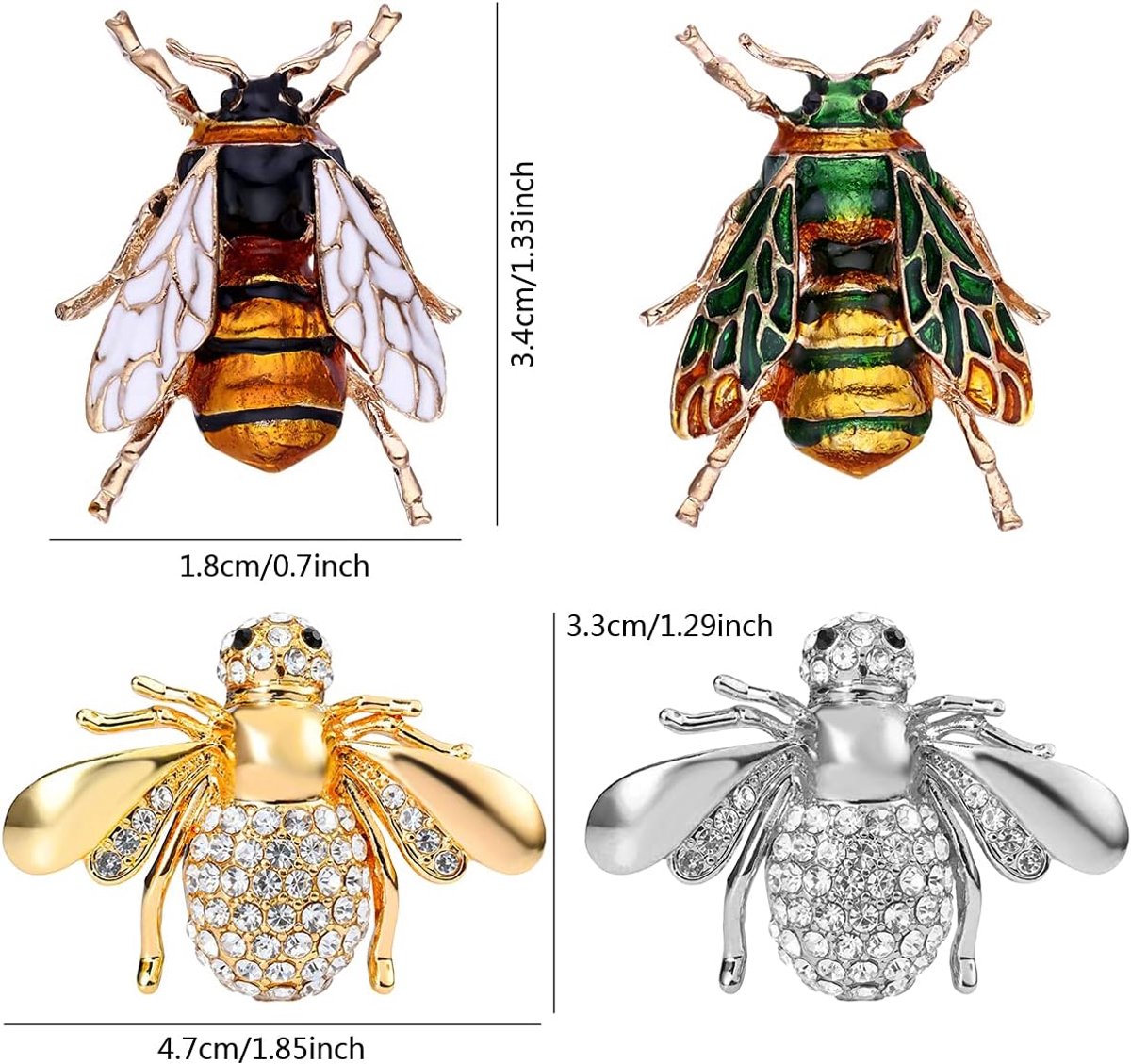 Broche Insect Broche Vintage Broche Pin Reversspeldjes voor Mannen Vrouwen Jurk Kleding Pullover Mantel Hoeden Decoratief - 4 stuks Goud Zilver Wit Groen