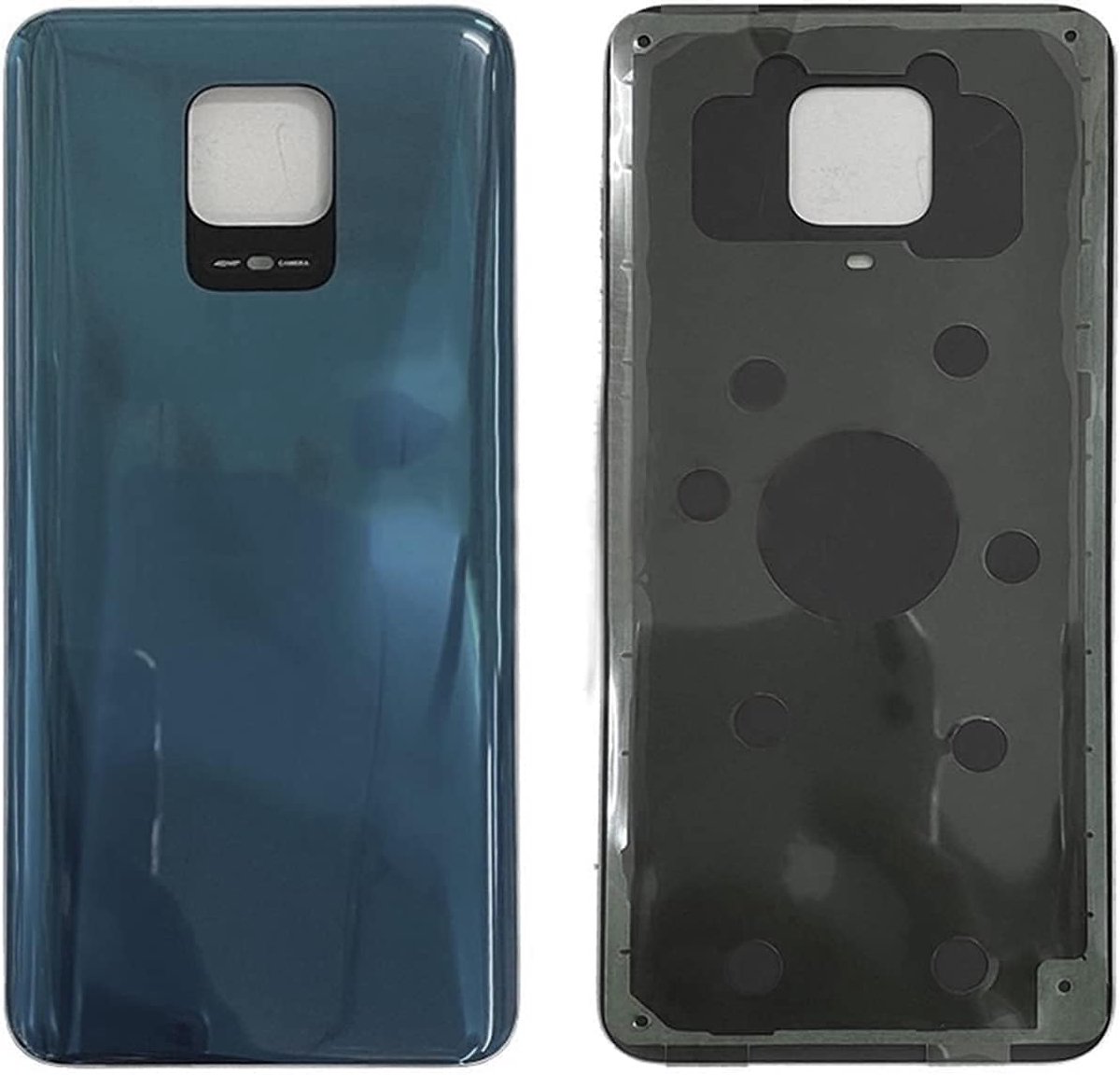Set met 2 accu-afdekkingen + dubbelzijdig plakband compatibel voor Xiaomi Redmi Note 9 Pro/Note 9S M2003J6B2G reserveglas achterkant cover + lijm (grijs)