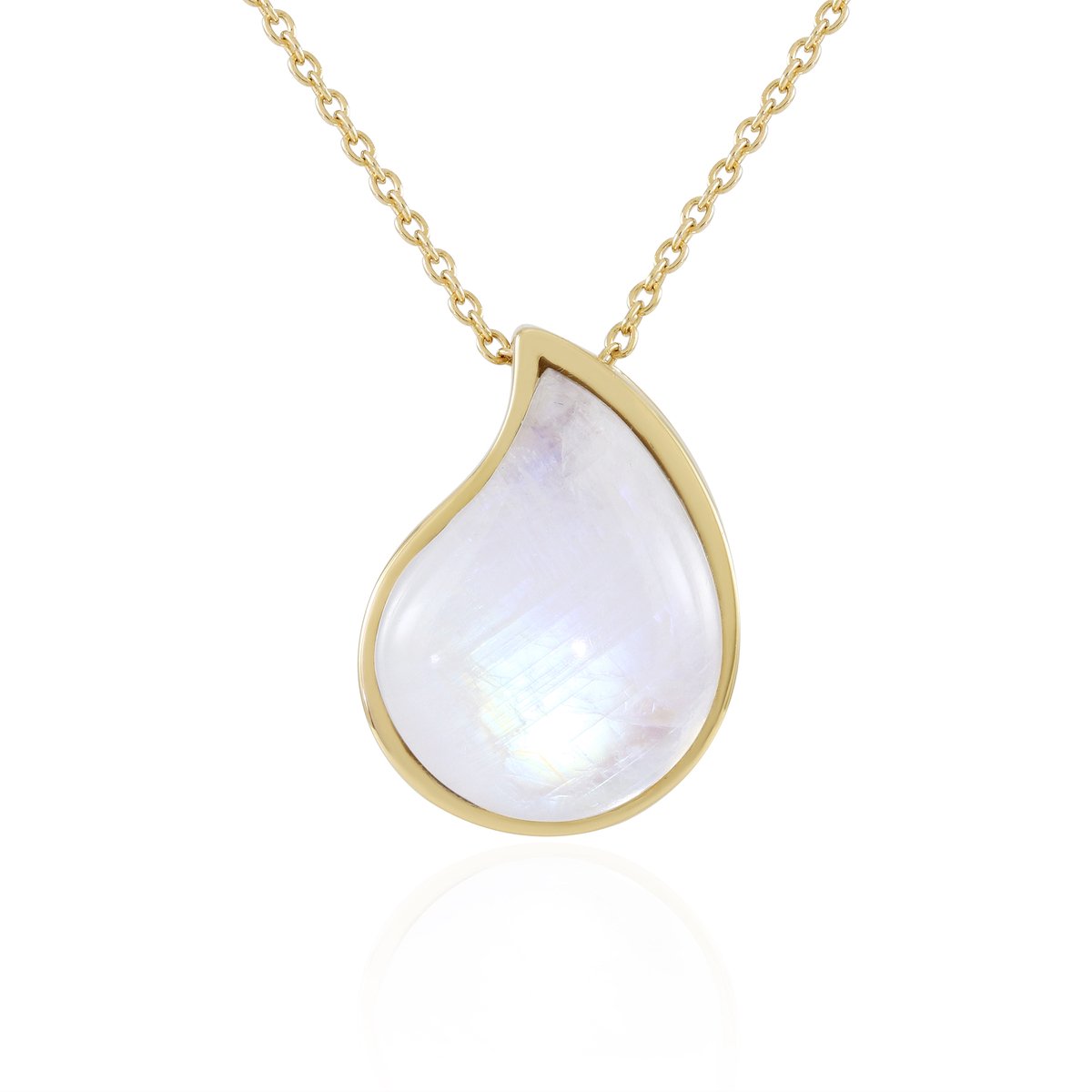 Cavill - Zilveren ketting 925 sterling verguld - 11,25 ct blauwe maansteen uit India - druppelvormige cabochon hanger - elegante 45 cm ketting