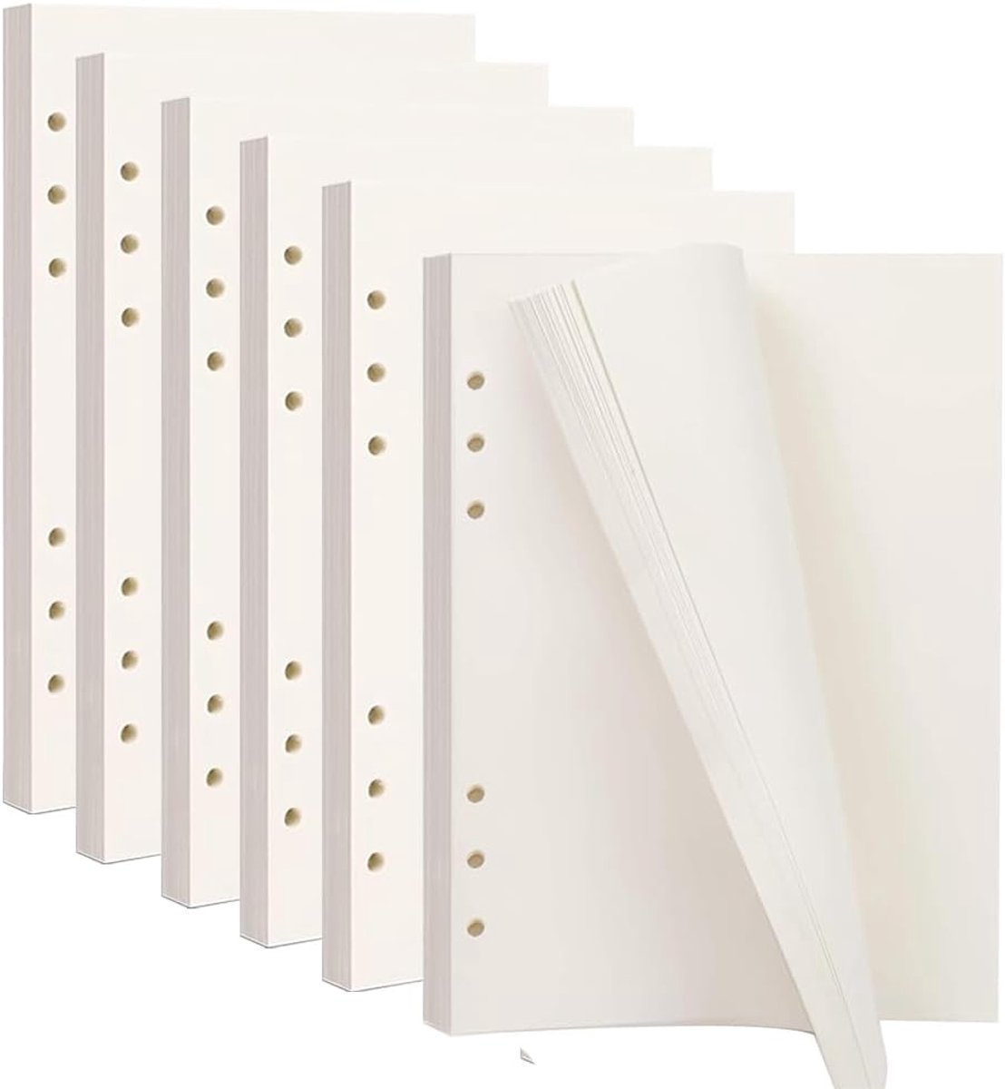 6 stuks A5 navulpapier, 6 ringbandinzetstukken, blanco papier