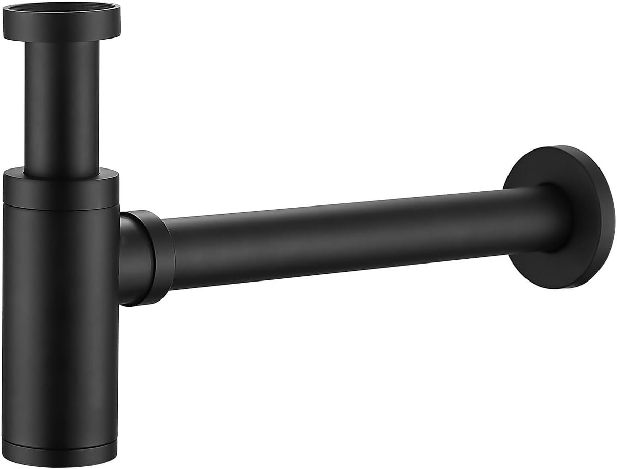Wastafel, afvoerpijp met reinigingsopening - universele afvoerpijp 1 1/4 inch - geurafsluiting, roestvrij staal, zwart