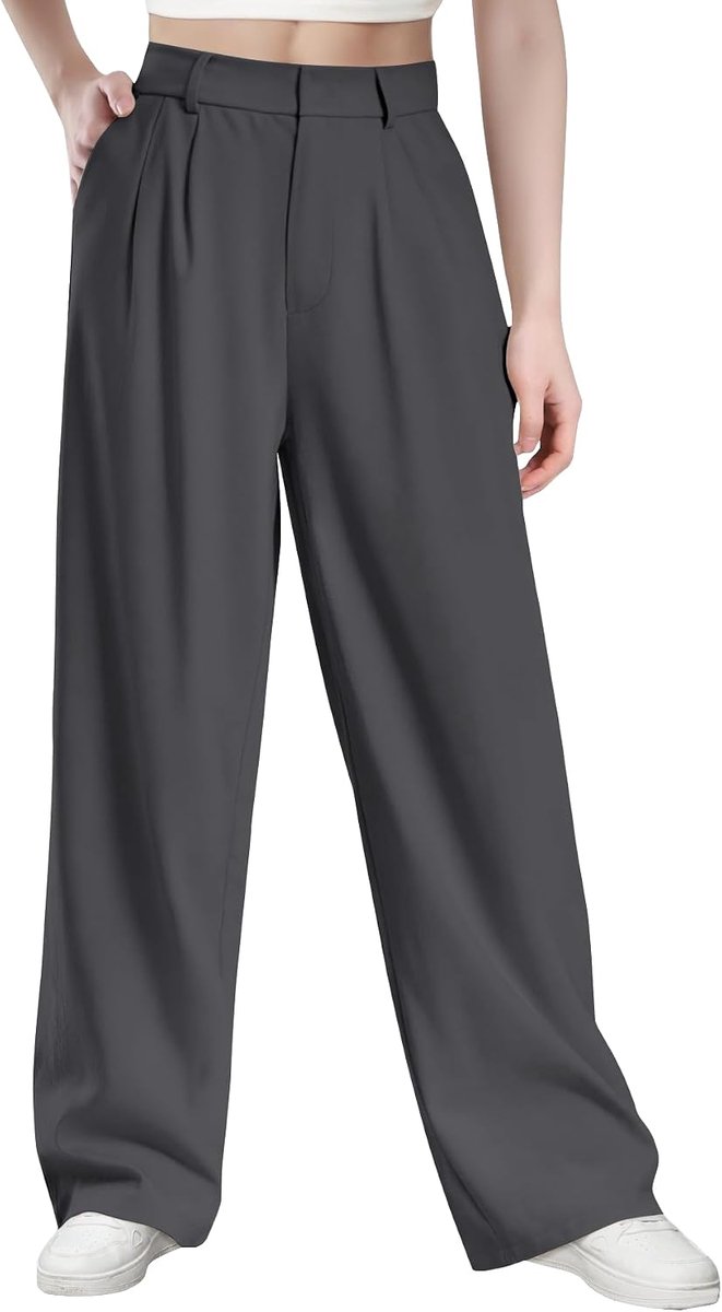 Casual damesbroek met hoge taille, polyesterweefsel, elastaan met hoge dichtheid, elegante en geraffineerde werkbroek met zakken
