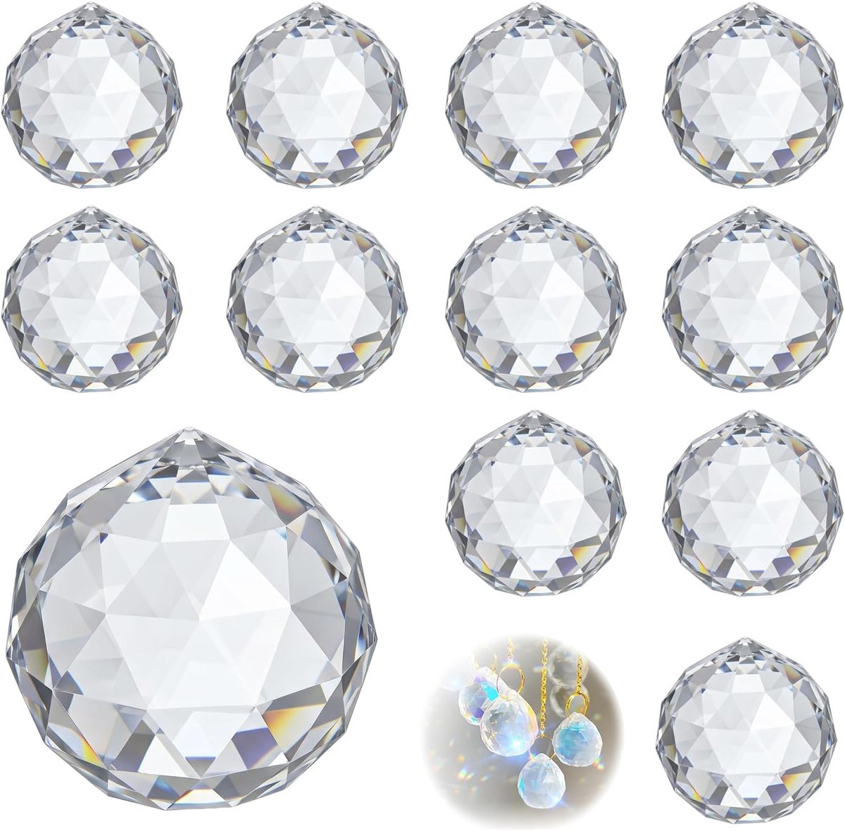 Zonnevangers kristal, Suncatcher kristal van glas, K9, 30 mm, hangende kristallen bol, heldere zonnevanger, prisma, heldere kristallen om op te hangen voor ramen, kroonluchters, woondecoratie