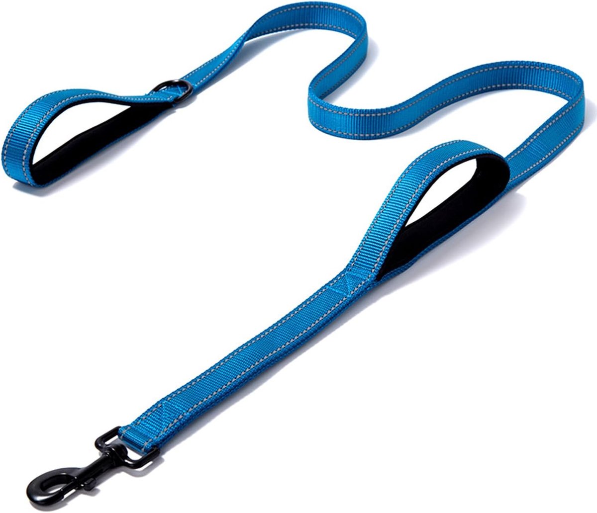 1,8 meter, reflecterend en sterk, met dubbele handgreep, gevoerd, duurzaam, nylon, hondenriem voor grote en middelgrote honden, blauw