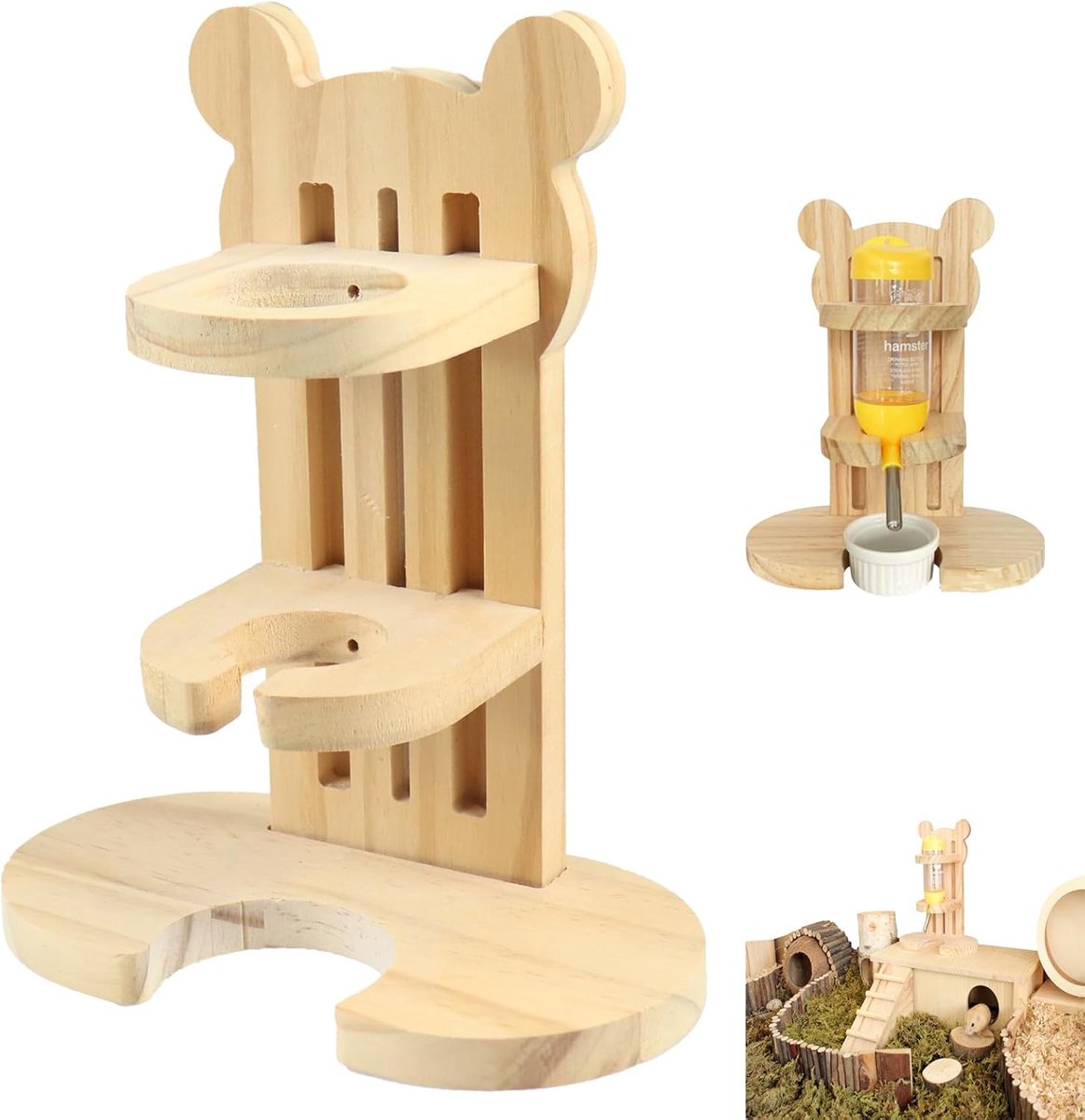 Drinkfles, Automatische Feeder Water, Kleine Huisdieren Drinkfles, Geschikt voor Hamsters, Konijnen en Andere Kleine Dieren (Hout, Plastic)