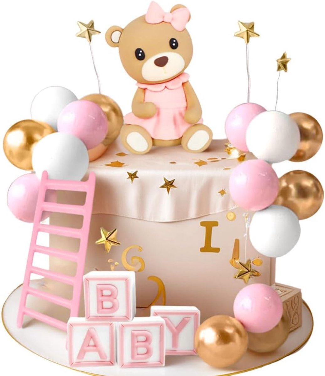 Taartdecoratie meisje jaar roze taartversiering teddybeer cake