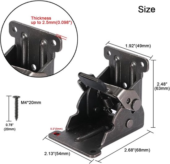 8 stuks opvouwbare beugels voor tafelbed beenvoeten, zelfvergrendelende scharnierhardware met schroeven, vergrendelingsverlengingsondersteuning, opvouwbare beugel voor meubelbeen, plank, kast — afbeelding 2