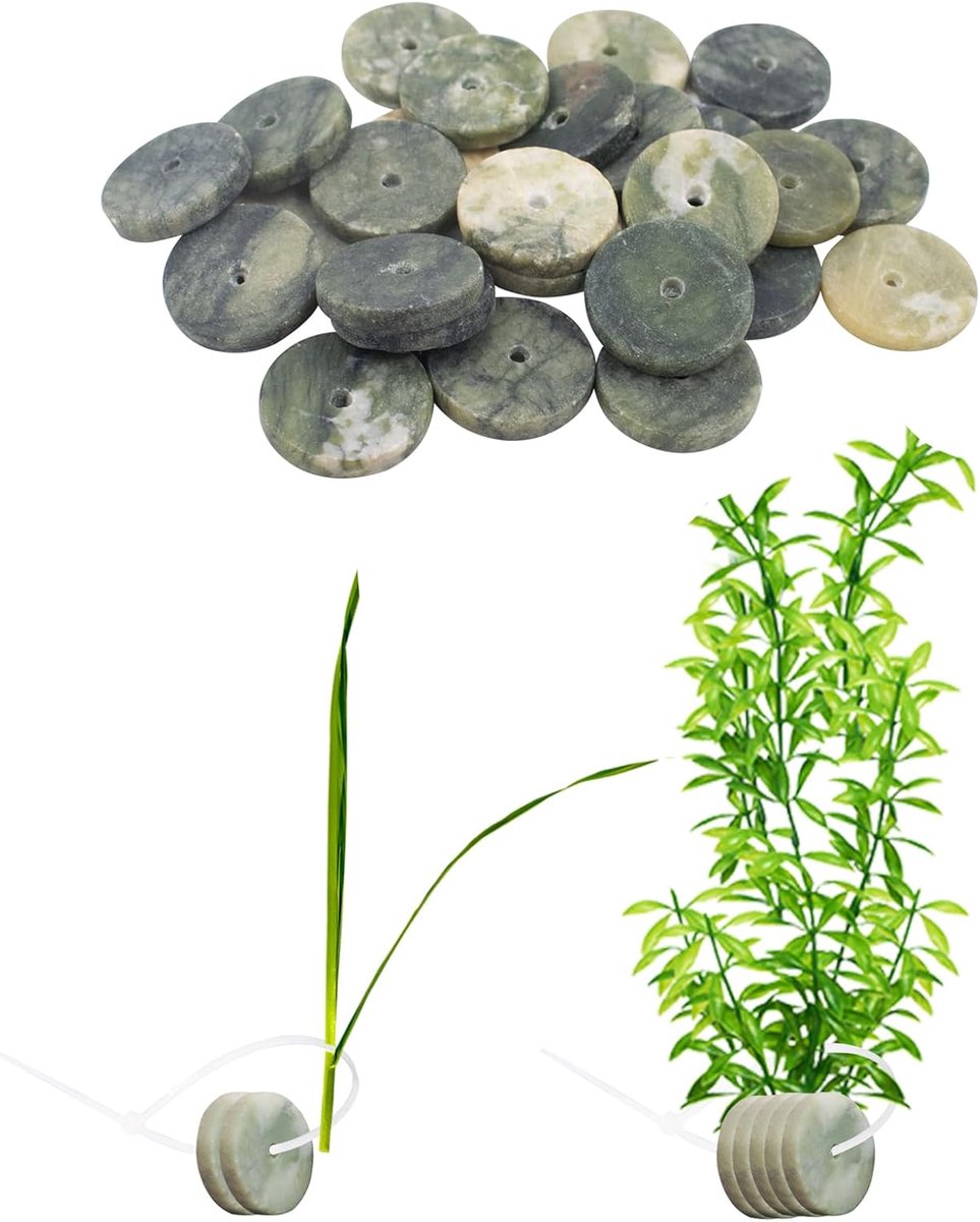 30 stuks aquarium plantengewichten waterplanten vaste ring met kabelbinders groen marmer 6 g plantenanker gewichten waterplanten plantenhouder 25 mm diameter
