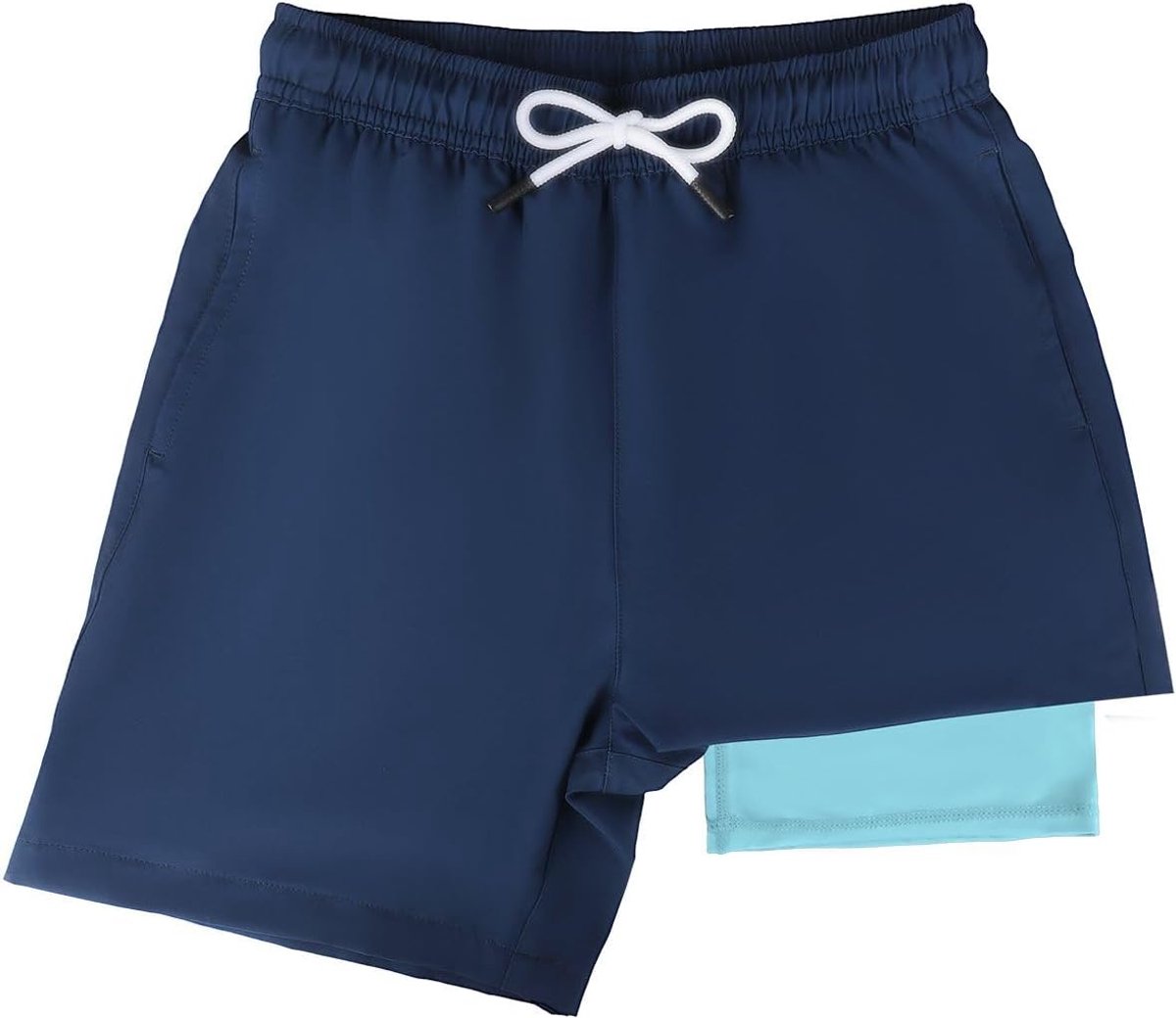Zwembroek voor jongens, 2-in-1 zwemshorts voor jongens, met compressie en verstelbaar trekkoord, zwembroek voor jongens van 5-14 jaar