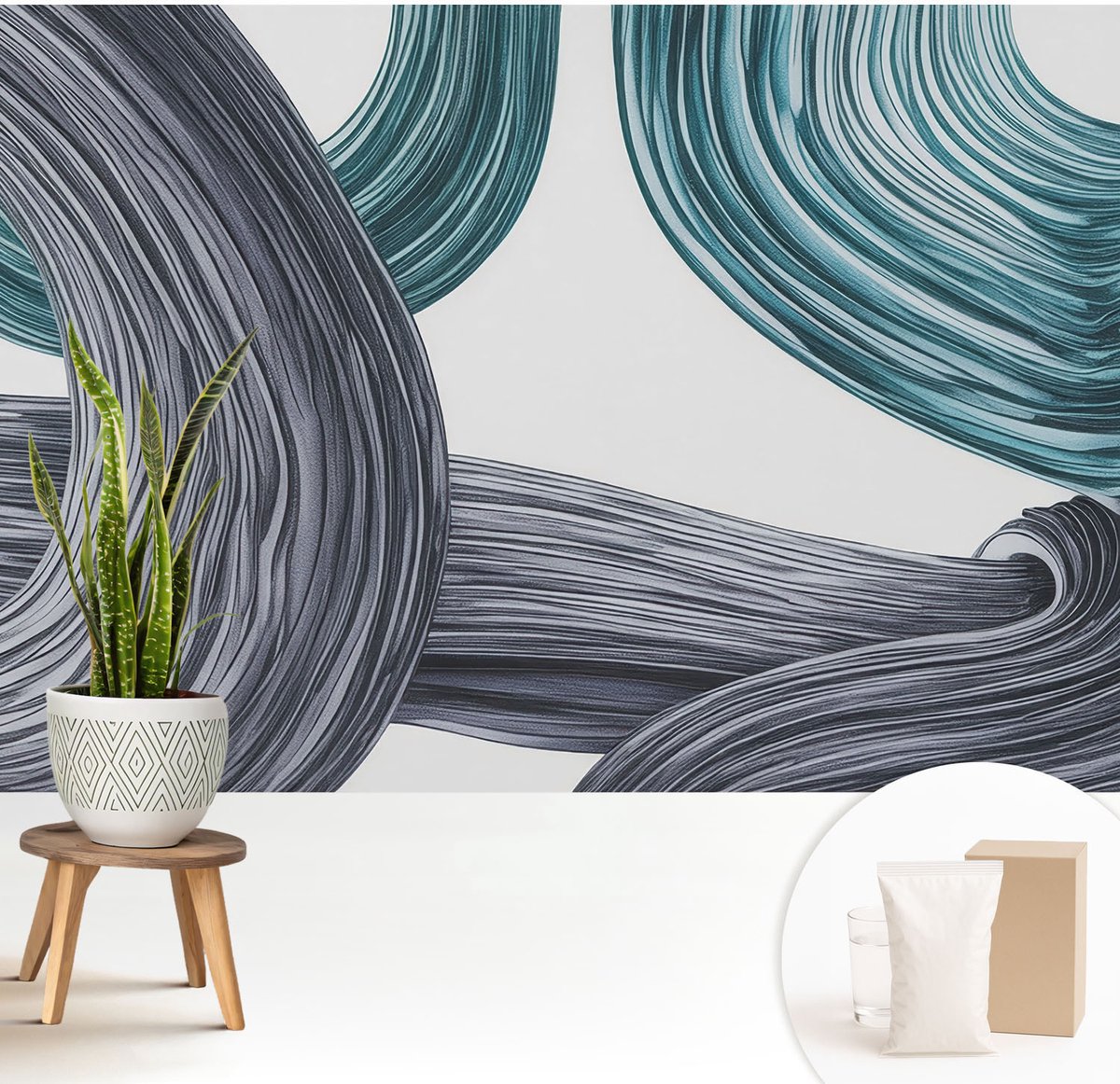 Wallfluent Fotobehang - Grijs Vliesbehang - 208x146 cm - Vloeistofleidingen Muurschildering - Gang behang Abstractie - Fotobehang Vlies - Slaapkamer behang