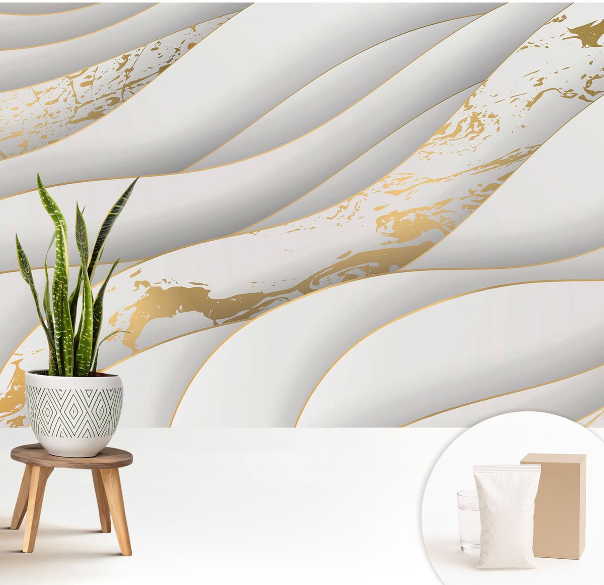 Wallfluent Fotobehang - Wit Vliesbehang - 208x146 cm - Dynamische Patronen Muurschildering - Gang behang Abstractie - Fotobehang Vlies - Gang behang