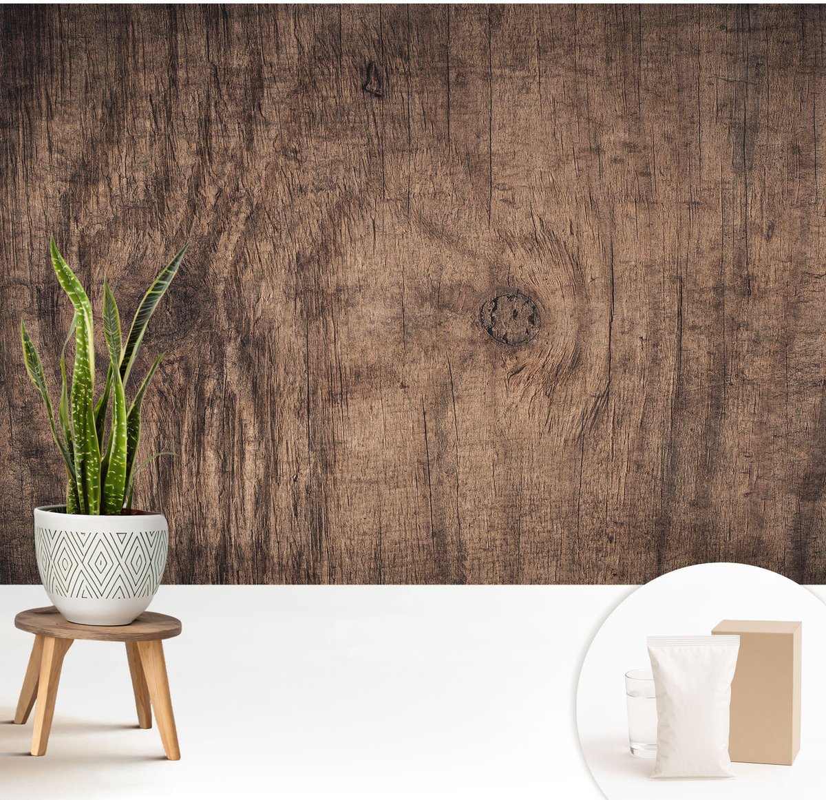 Wallfluent Fotobehang - Bruin Vliesbehang - 208x146 cm - Rustiek Hout Muurschildering - Slaapkamer behang Texturen - Fotobehang Vlies - Slaapkamer behang