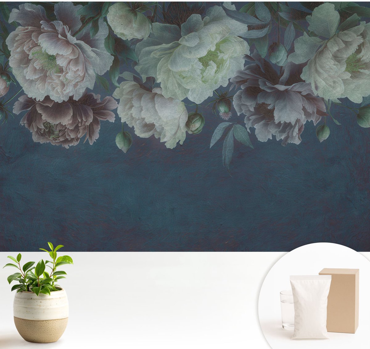 Wallfluent Fotobehang - Marine Vliesbehang - 104x70 cm - Bloemige Elegantie Fotobehang Vlies - Woonkamer behang Bloemen En Planten - Muurschildering - Hal behang