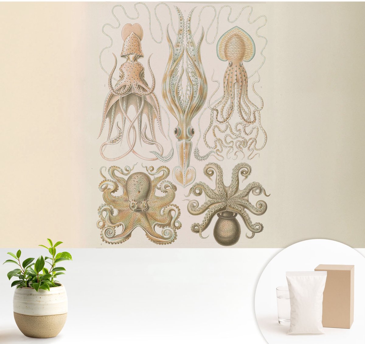 Wallfluent Fotobehang - Beige Vliesbehang - 104x70 cm - Zeeleven Fotobehang Vlies - Woonkamer behang Dieren - Muurschildering - Hal behang