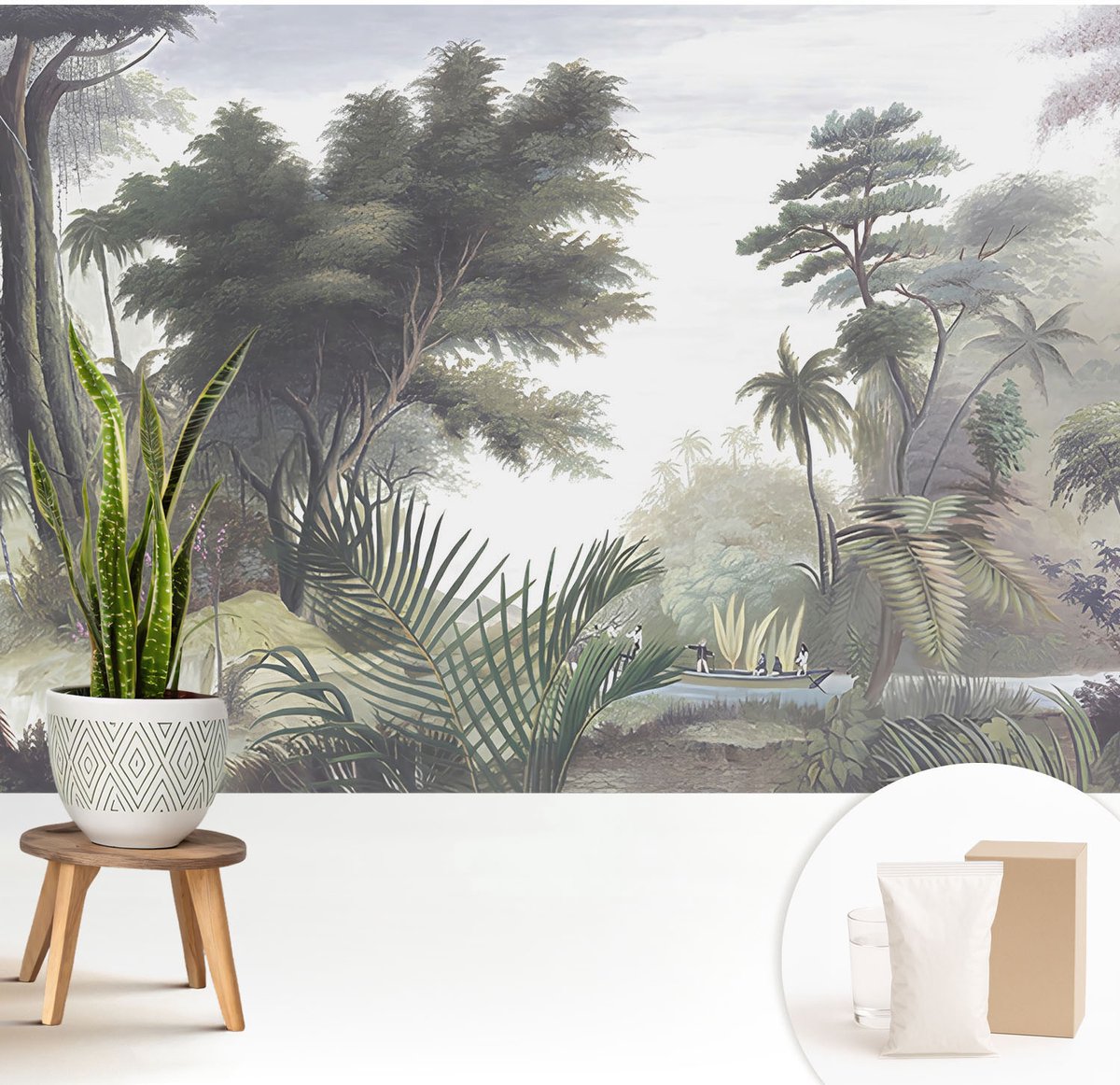 Wallfluent Fotobehang - Groente Vliesbehang - 208x146 cm - Exotisch Landschap Muurschildering - Gang behang Bloemen En Planten - Fotobehang Vlies - Slaapkamer behang