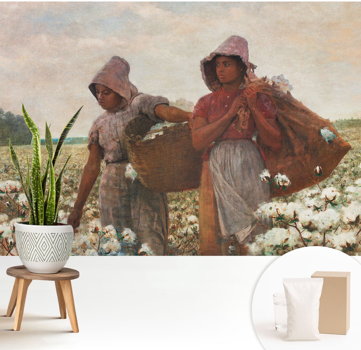 Wallfluent Fotobehang - Wit Vliesbehang - 208x146 cm - Werken In Het Veld Muurschildering - Gang behang Mensen - Fotobehang Vlies - Slaapkamer behang