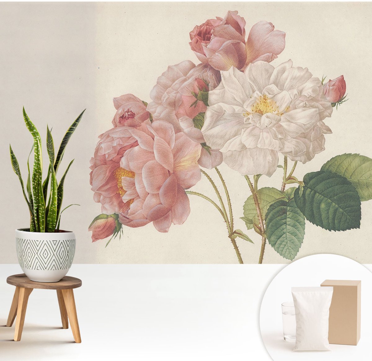 Wallfluent Fotobehang - Roze Vliesbehang - 208x146 cm - Romantische Rozen Fotobehang Vlies - Hal behang Bloemen En Planten - Muurschildering - Woonkamer behang