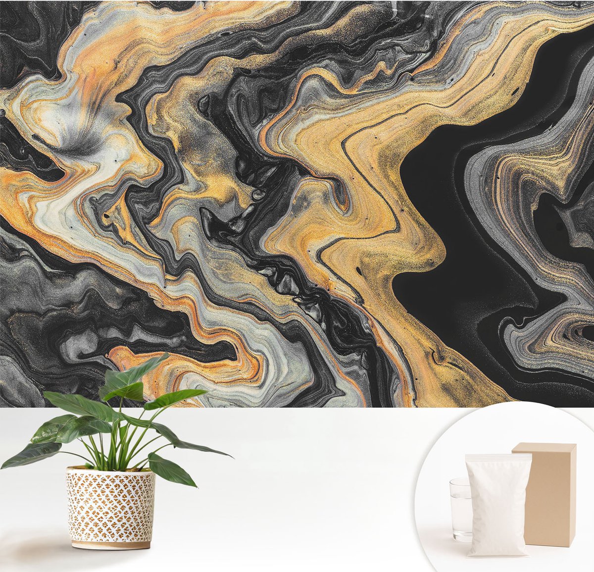 Wallfluent Fotobehang - Zwart Vliesbehang - 152x104 cm - Caleidoscoop Van Lijnen Fotobehang Vlies - Hal behang Abstractie - Muurschildering - Woonkamer behang