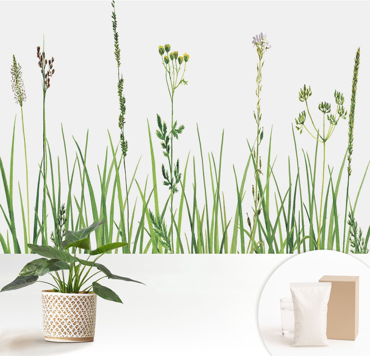 Wallfluent Fotobehang - Groente Vliesbehang - 152x104 cm - Subtiele Flora Fotobehang Vlies - Hal behang Bloemen En Planten - Muurschildering - Woonkamer behang