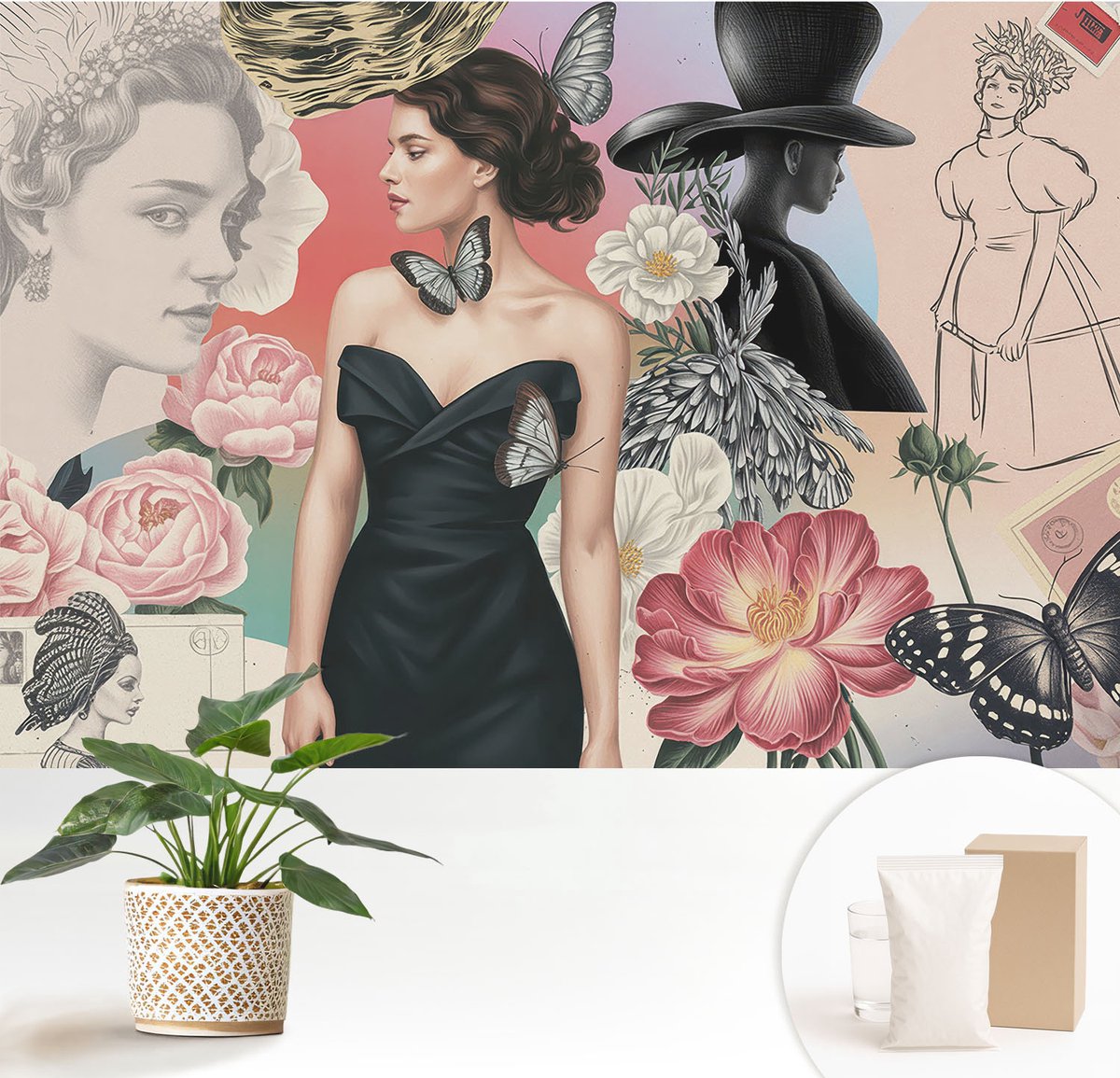 Wallfluent Fotobehang - Roze Vliesbehang - 152x104 cm - Bloemen En Portretten Muurschildering - Slaapkamer behang Deel - Fotobehang Vlies - Gang behang