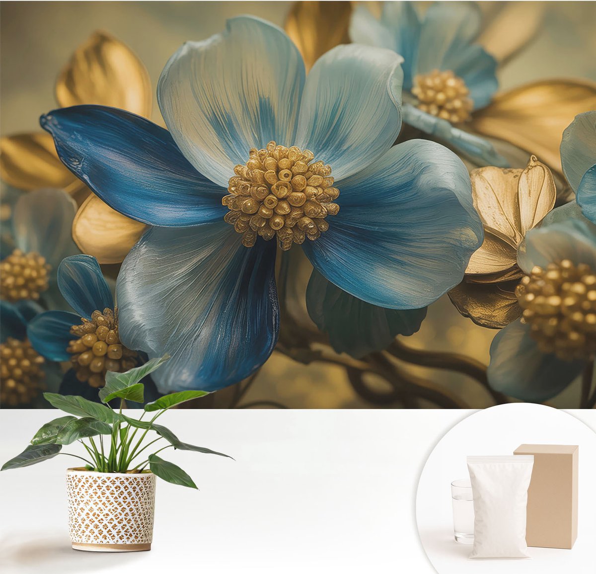 Wallfluent Fotobehang - Wit Vliesbehang - 152x104 cm - Bloemarrangement Muurschildering - Slaapkamer behang Bloemen En Planten - Fotobehang Vlies - Slaapkamer behang