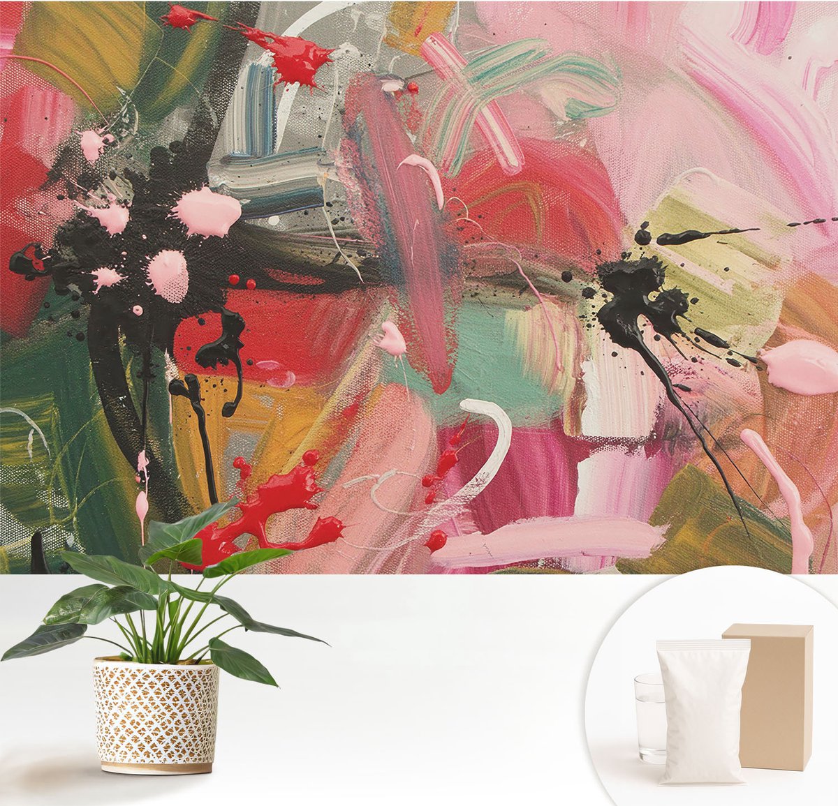 Wallfluent Fotobehang - Roze Vliesbehang - 152x104 cm - Kleurrijke Chaos Muurschildering - Slaapkamer behang Achtergronden En Patronen - Fotobehang Vlies - Slaapkamer behang