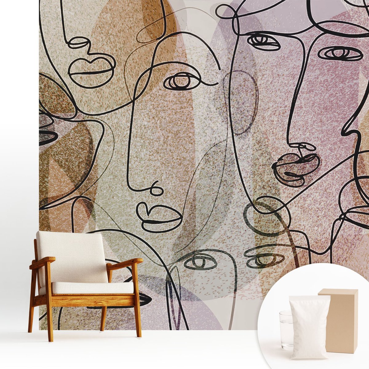 Wallfluent Fotobehang - Zwart Vliesbehang - 250x250 cm - Lineaire Vlakken Fotobehang Vlies - Woonkamer behang Deel - Muurschildering - Hal behang