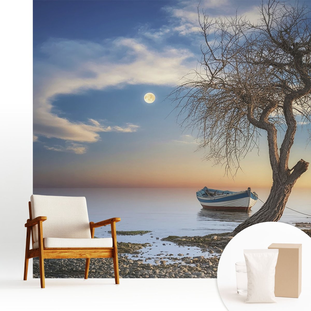 Wallfluent Fotobehang - Blauw Vliesbehang - 250x250 cm - Een Vredig Landschap Muurschildering - Slaapkamer behang Landschappen - Fotobehang Vlies - Gang behang