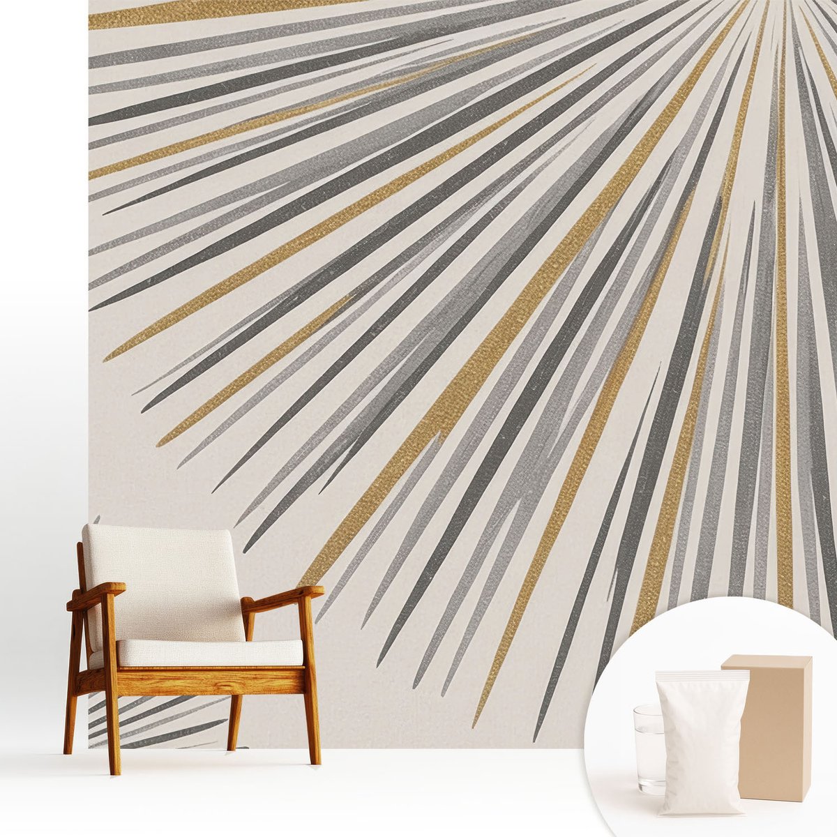 Wallfluent Fotobehang - Wit Vliesbehang - 250x250 cm - Geometrische Waaiers Fotobehang Vlies - Woonkamer behang Achtergronden En Patronen - Muurschildering - Woonkamer behang