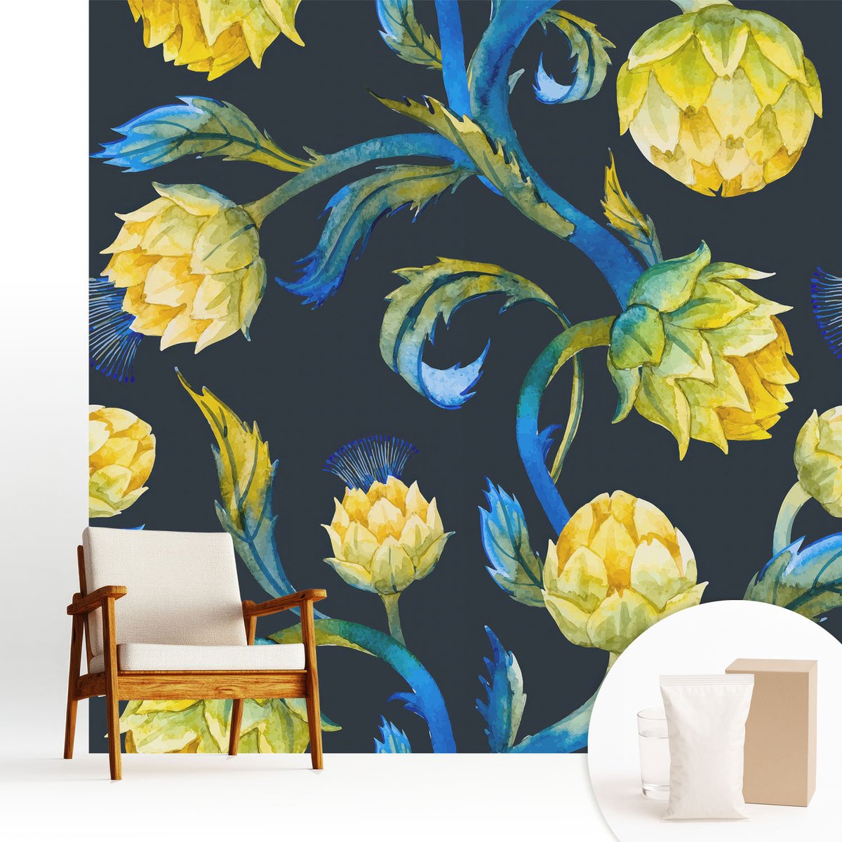 Wallfluent Fotobehang - Marine Vliesbehang - 250x250 cm - Plantenvirtuoos Muurschildering - Slaapkamer behang Bloemen En Planten - Fotobehang Vlies - Gang behang