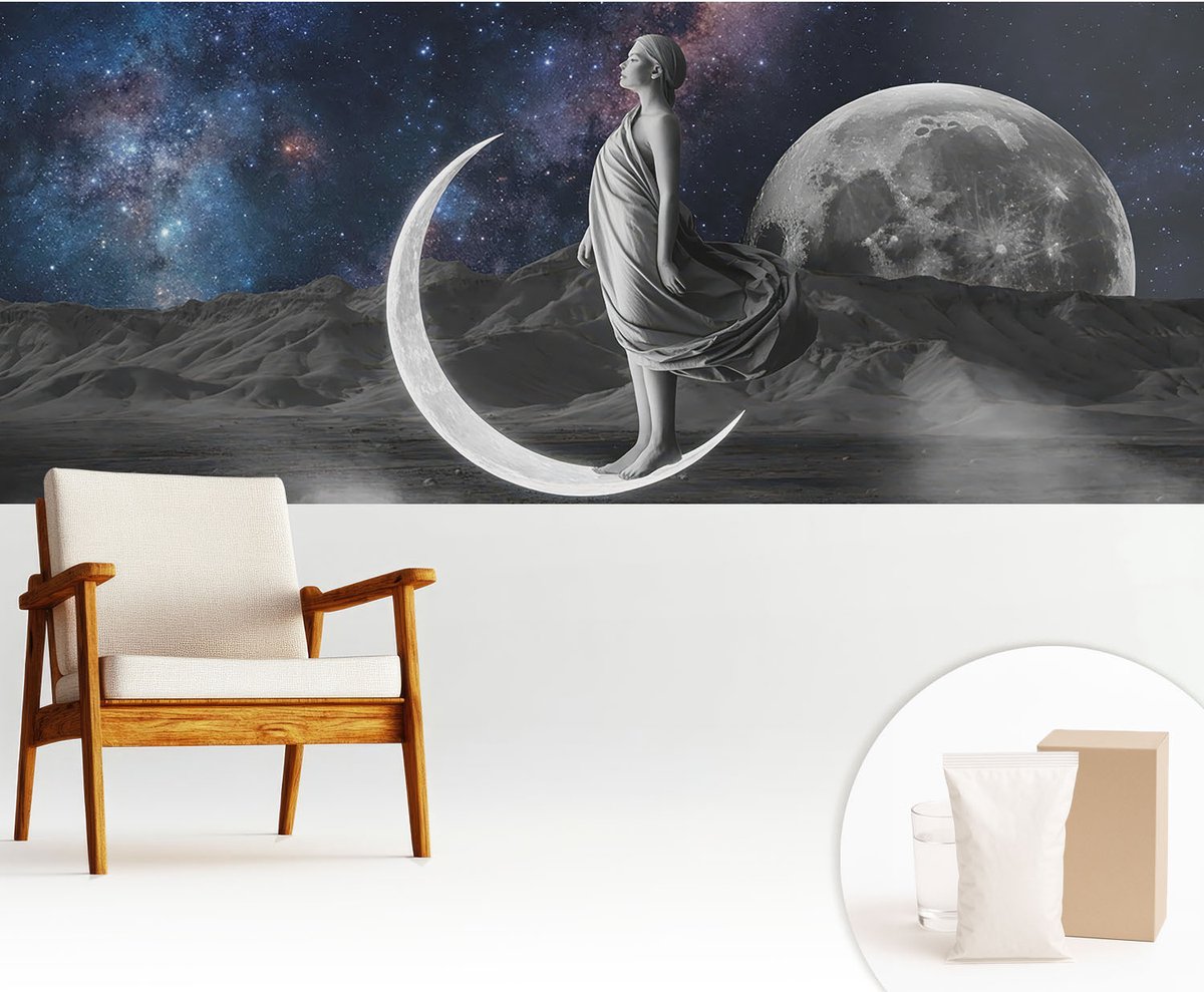 Wallfluent Fotobehang - Zwart-Wit Vliesbehang - 250x104 cm - Nachtdromen Fotobehang Vlies - Woonkamer behang Kosmos - Muurschildering - Woonkamer behang