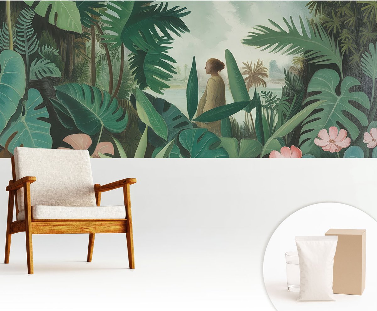 Wallfluent Fotobehang - Groente Vliesbehang - 250x104 cm - Exotische Jungle Fotobehang Vlies - Hal behang Bloemen En Planten - Muurschildering - Hal behang