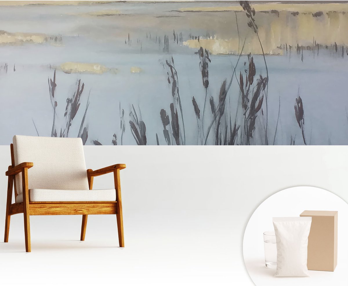 Wallfluent Fotobehang - Grijs Vliesbehang - 250x104 cm - Een Kalm Meer Fotobehang Vlies - Hal behang Landschappen - Muurschildering - Woonkamer behang