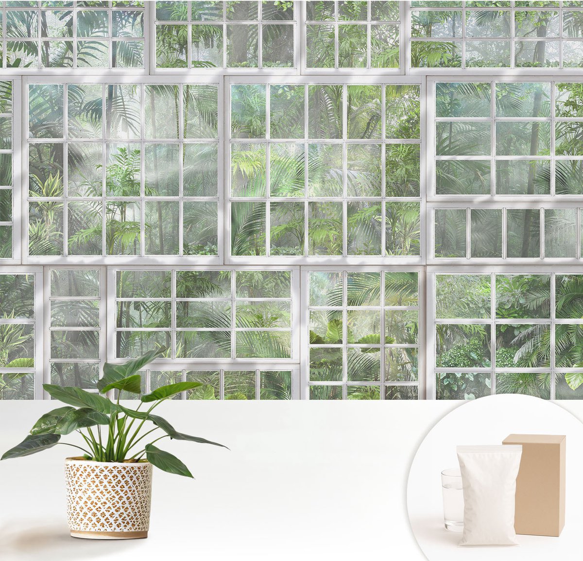 Wallfluent Fotobehang - Groente Vliesbehang - 152x104 cm - Groen Bos Muurschildering - Gang behang Bloemen En Planten - Fotobehang Vlies - Slaapkamer behang