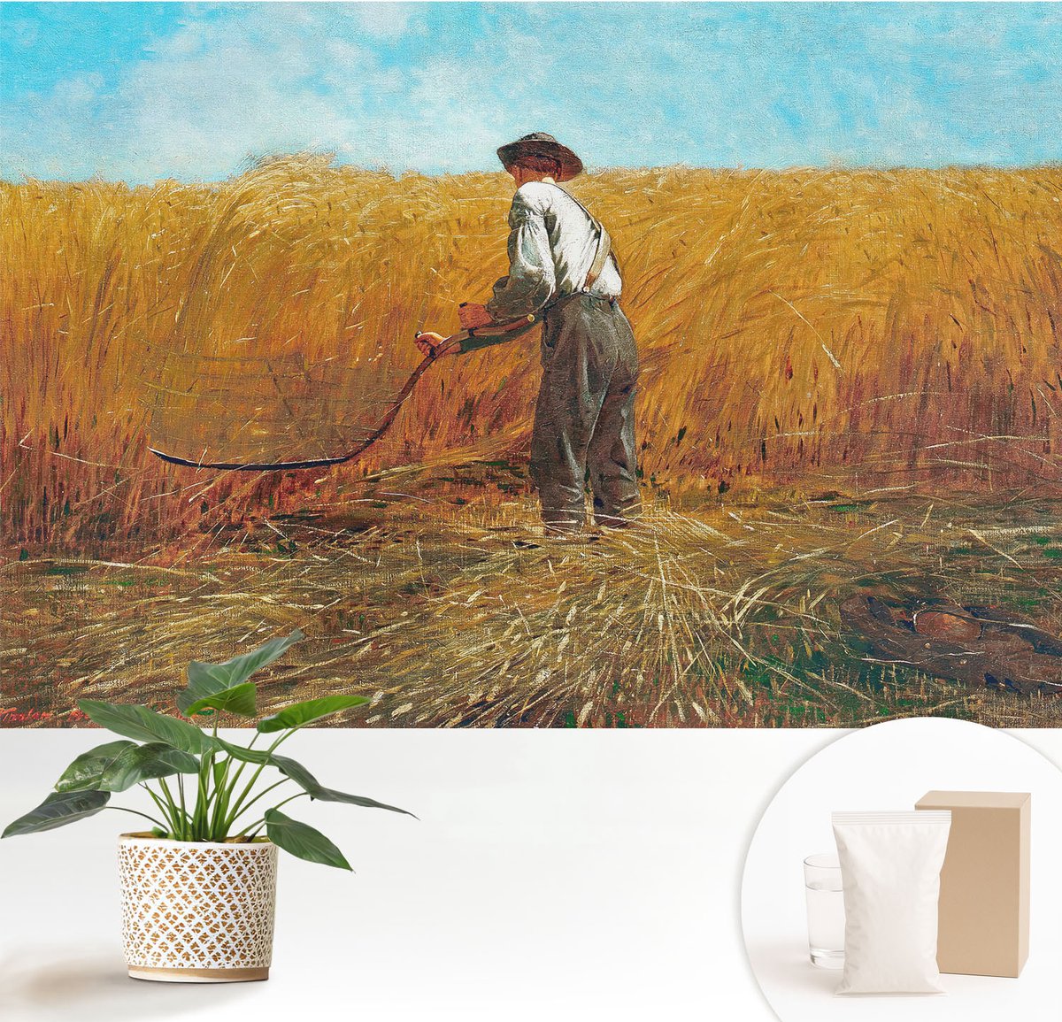 Wallfluent Fotobehang - Geel Vliesbehang - 152x104 cm - Oogst In De Zon Fotobehang Vlies - Woonkamer behang Deel - Muurschildering - Hal behang