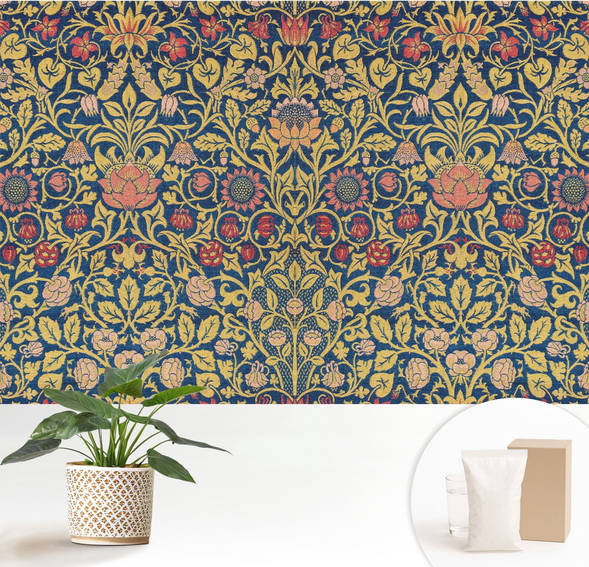 Wallfluent Fotobehang - Groente Vliesbehang - 152x104 cm - Bloemenpatroon Fotobehang Vlies - Hal behang Bloemen En Planten - Muurschildering - Hal behang