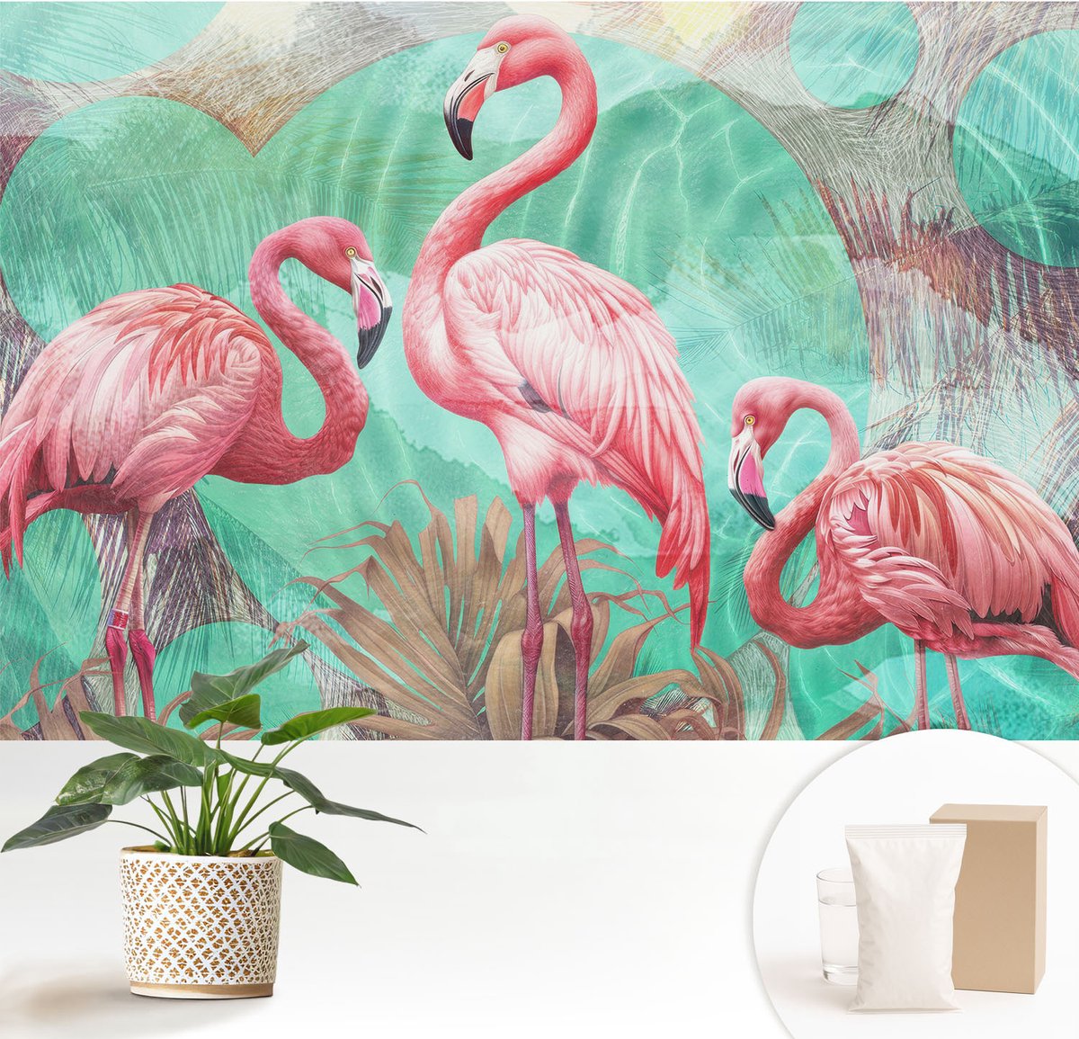 Wallfluent Fotobehang - Roze Vliesbehang - 152x104 cm - Exotische Vogels Fotobehang Vlies - Woonkamer behang Dieren - Muurschildering - Woonkamer behang