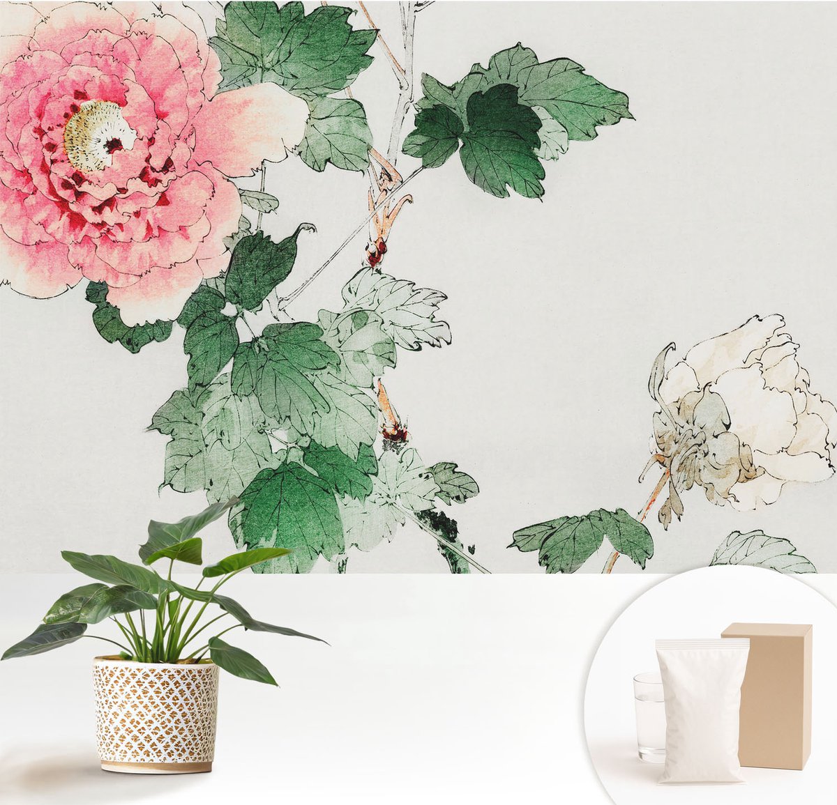 Wallfluent Fotobehang - Groente Vliesbehang - 152x104 cm - Subtiele Bloemen Fotobehang Vlies - Hal behang Bloemen En Planten - Muurschildering - Woonkamer behang