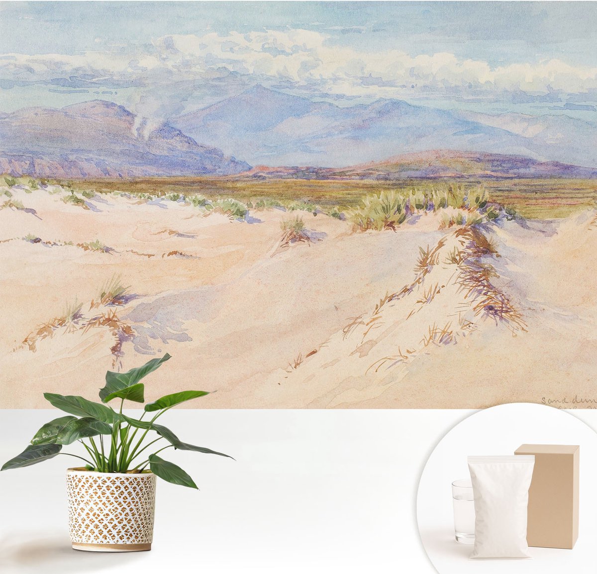 Wallfluent Fotobehang - Wit Vliesbehang - 152x104 cm - Woestijnlandschap Muurschildering - Gang behang Landschappen - Fotobehang Vlies - Slaapkamer behang