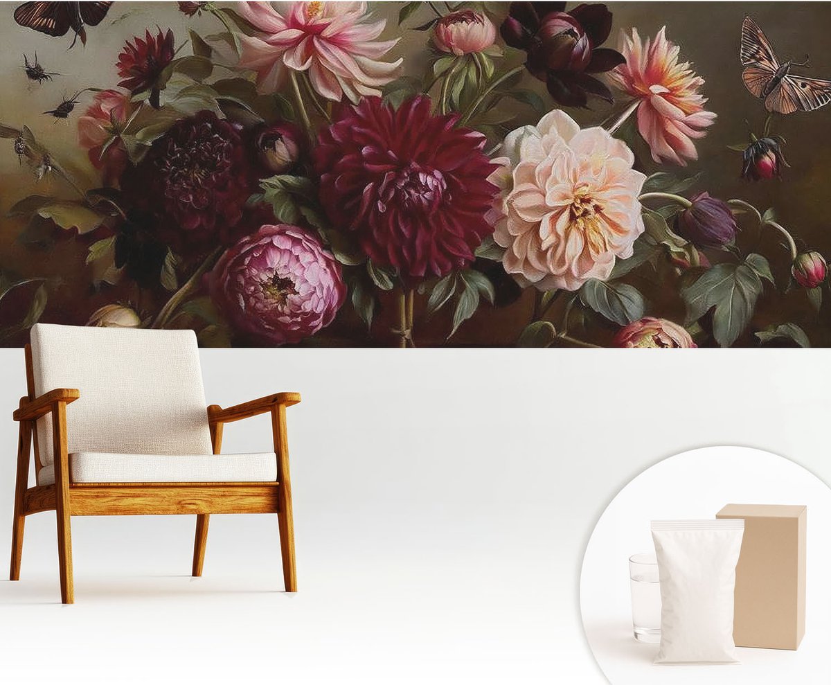 Wallfluent Fotobehang - Bruin Vliesbehang - 250x104 cm - Bloemenpracht Muurschildering - Gang behang Bloemen En Planten - Fotobehang Vlies - Slaapkamer behang