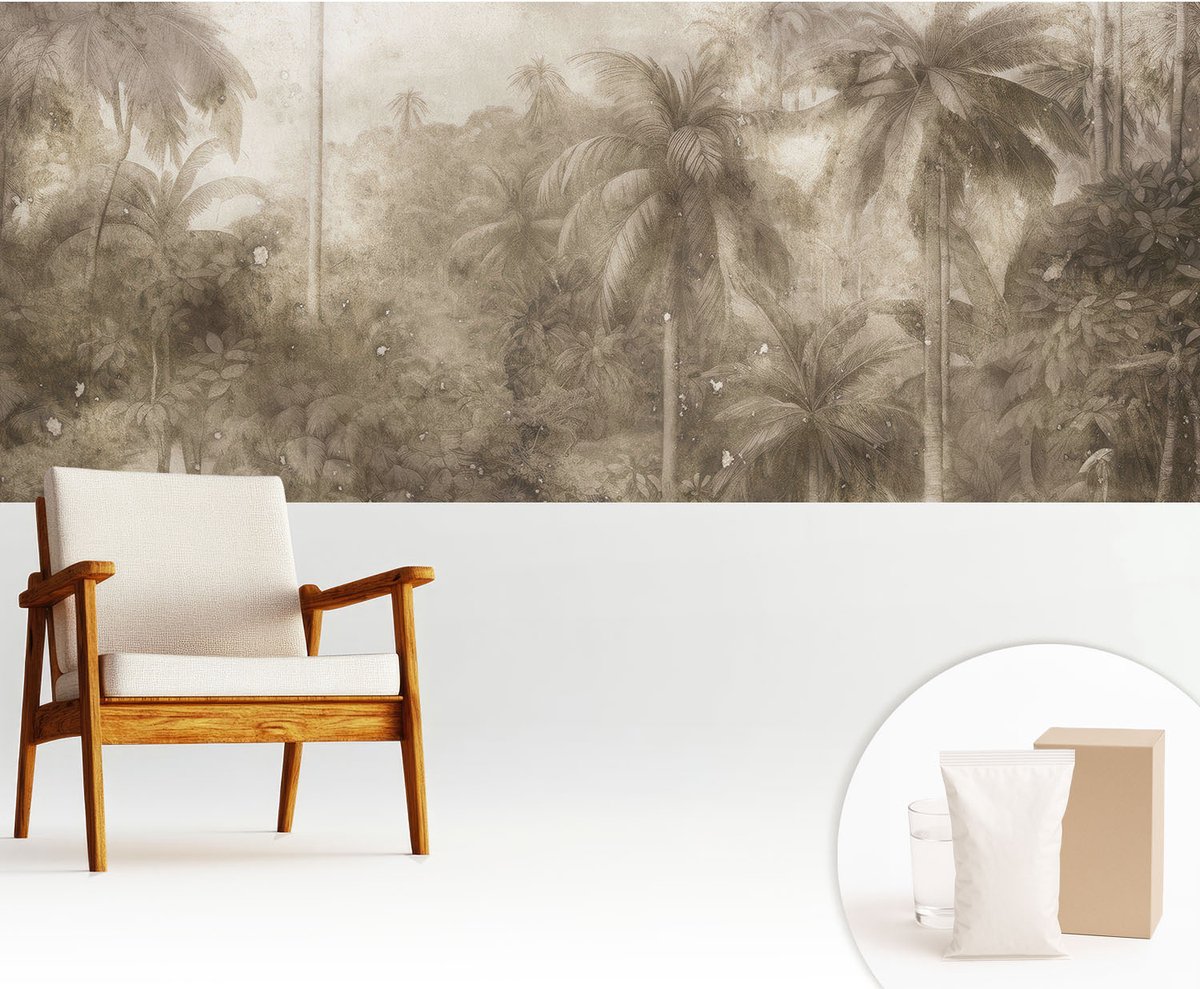 Wallfluent Fotobehang - Bruin Vliesbehang - 250x104 cm - Exotisch Landschap Fotobehang Vlies - Hal behang Bloemen En Planten - Muurschildering - Woonkamer behang
