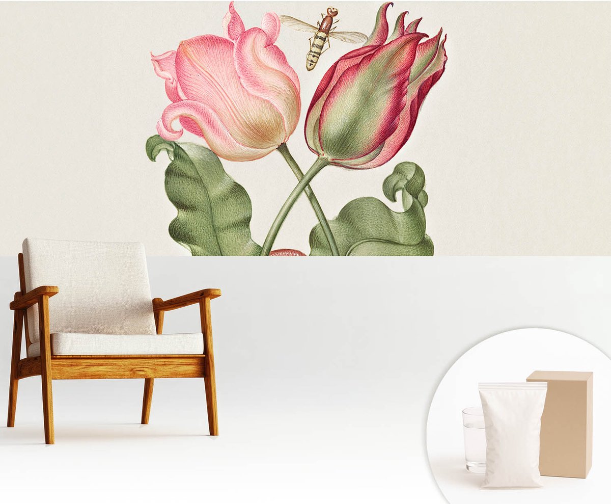 Wallfluent Fotobehang - Romig Vliesbehang - 250x104 cm - Tulpen Schoonheid Fotobehang Vlies - Woonkamer behang Bloemen En Planten - Muurschildering - Woonkamer behang