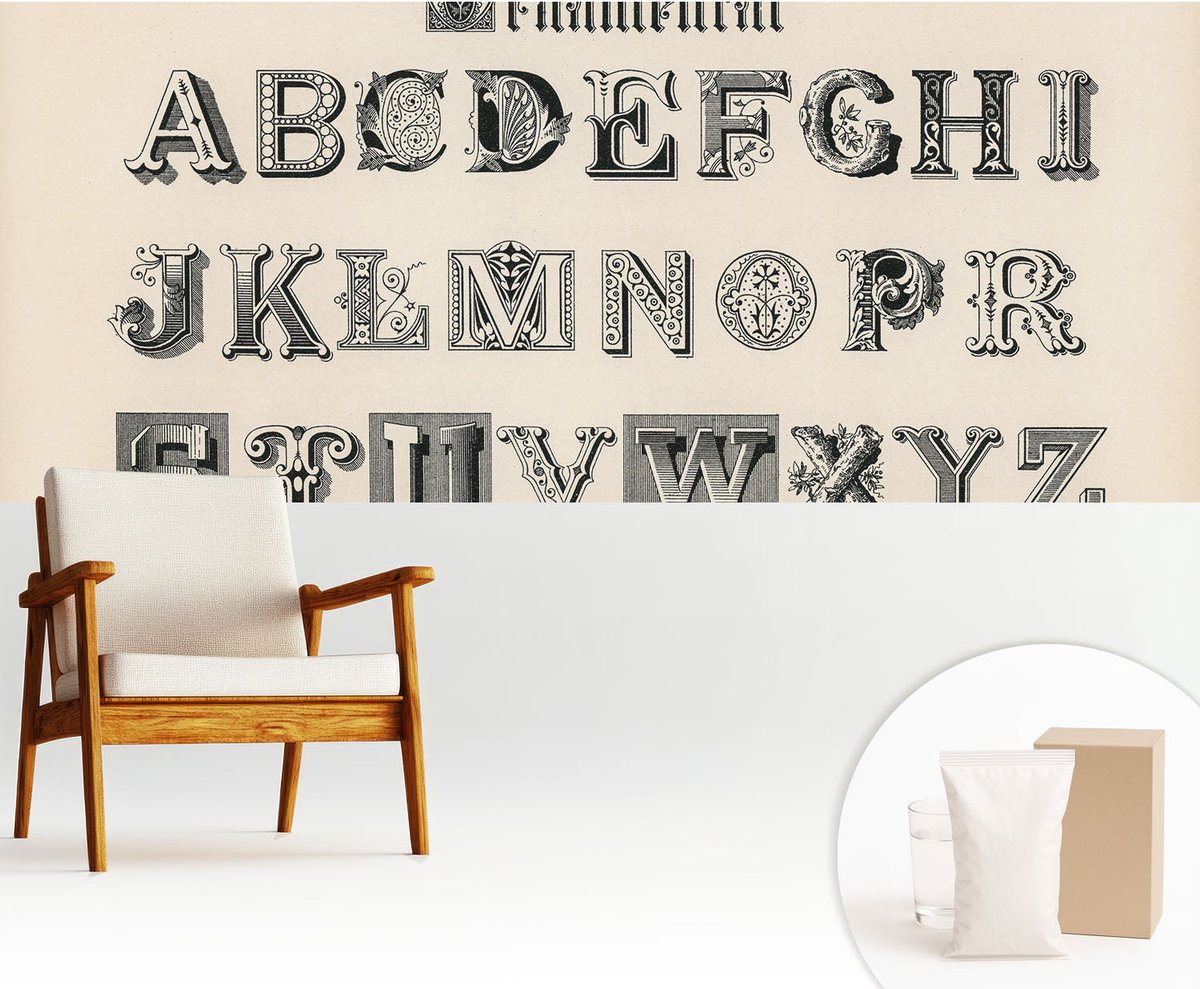 Wallfluent Fotobehang - Grijs Vliesbehang - 250x104 cm - Decoratieve Letters Muurschildering - Slaapkamer behang Teksten - Fotobehang Vlies - Slaapkamer behang