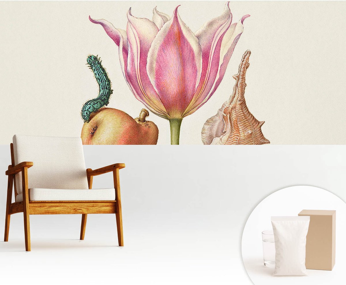 Wallfluent Fotobehang - Beige Vliesbehang - 250x104 cm - Natuurlijke Symbiose Muurschildering - Slaapkamer behang Bloemen En Planten - Fotobehang Vlies - Slaapkamer behang