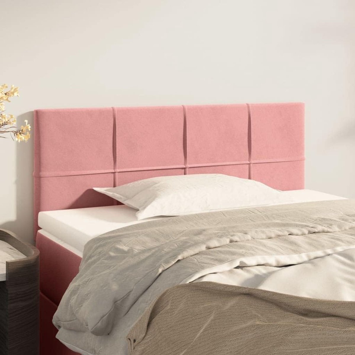 Hoofdeinde, roze, 90 x 5 x 78/88 cm, fluweel, voor de slaapkamer, hotel, hoofdeinde, werkkamer, voor slaapkamer, tweede slaapkamer, hotel