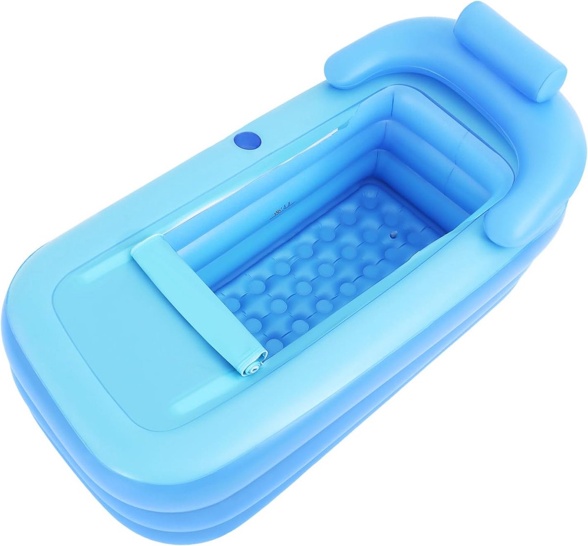 Opblaasbare badkuip met opblaasbaar kussen, luchtbad met bekerhouder, opvouwbare badkuip met opvouwbare draagbare functie, voor volwassenen, jongeren, blauw