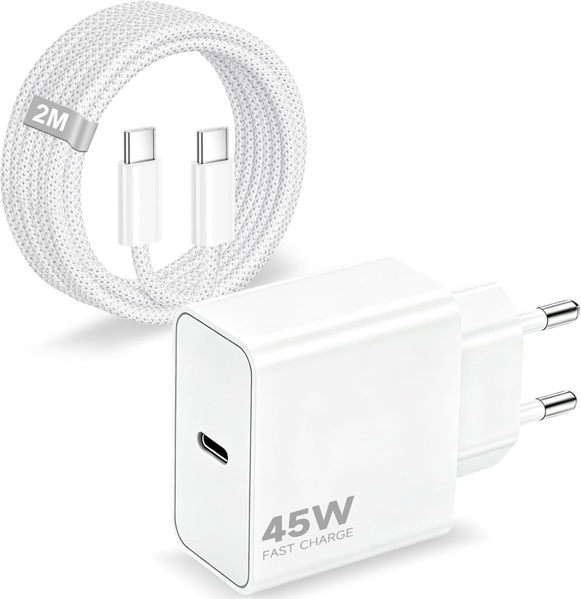 45W USB C Oplader Snellader en USBC Kabel van 2M voor iPhone 17 16 15, iPad