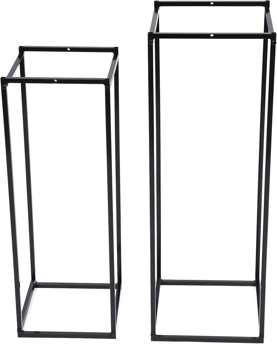 Set van 2 stuks, bloemenkruk, metaal, zwart, 60 cm en 70 cm hoog, plantenkruk, bijzettafel, bloemenzuil voor woondecoratie, winkeldecoratie, bedrijfsfeest