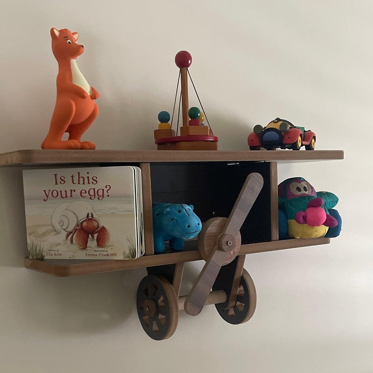 Vliegtuig Wandplank, Vliegtuigvormige Boekenkast Bloem Cactus Muur Boekenplank, Decor voor Kinderkamer Tiener Kinderkamer Slaapkamer Kantoor (Wit & Hout Kleur)