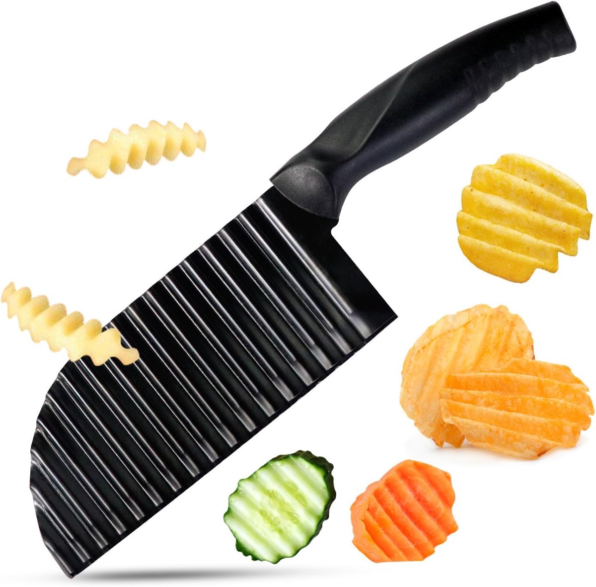 Aardappelsnijder, multifunctionele groentesnijder, frietsnijder, roestvrijstalen crinkle chipsnijder, ribbelmes crinkle, voor groenten, fruit, aardappelen